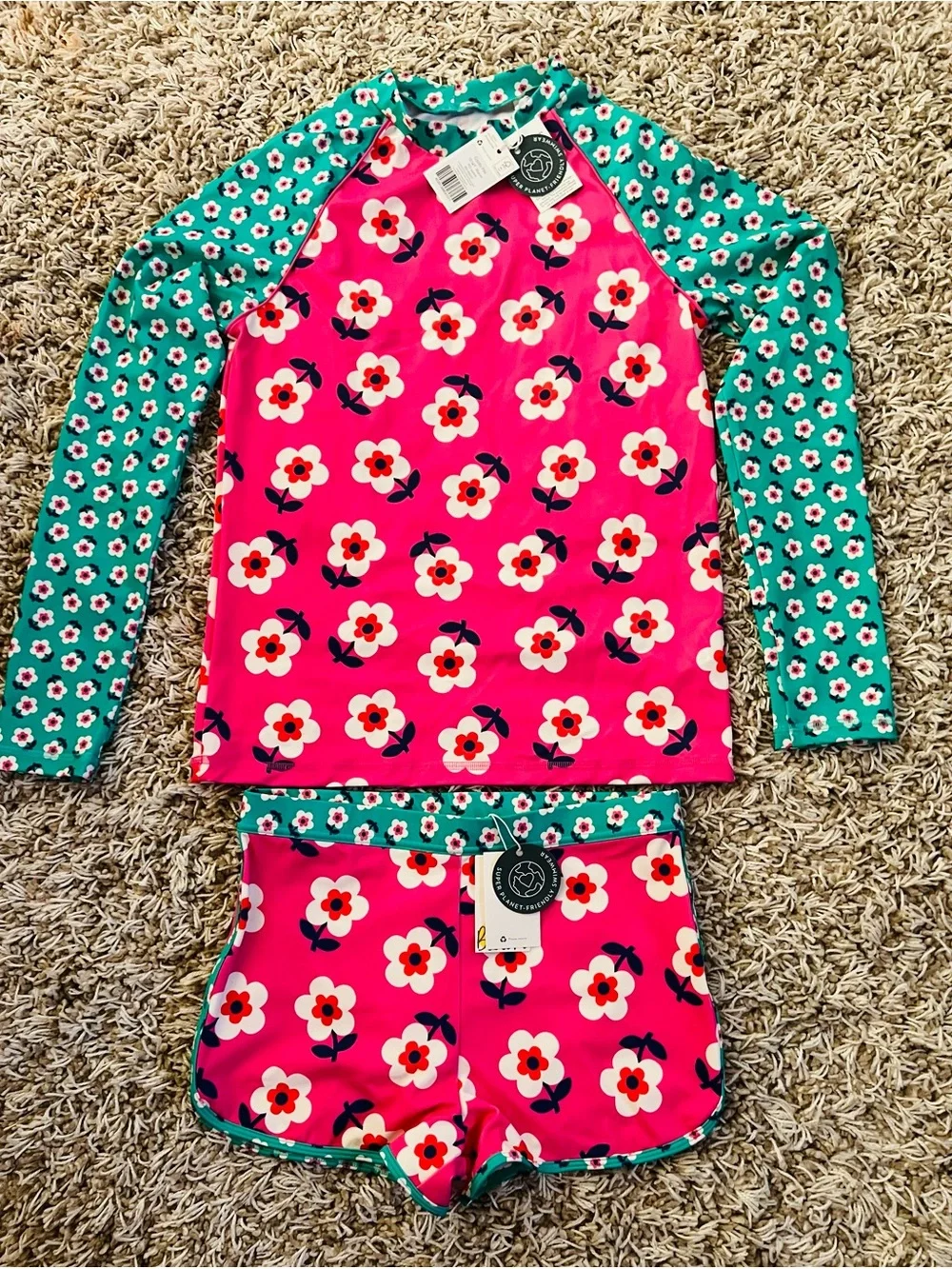 NWT❤️Mini Boden Girls Rash Guard Swimsuit Set sz13/14Y